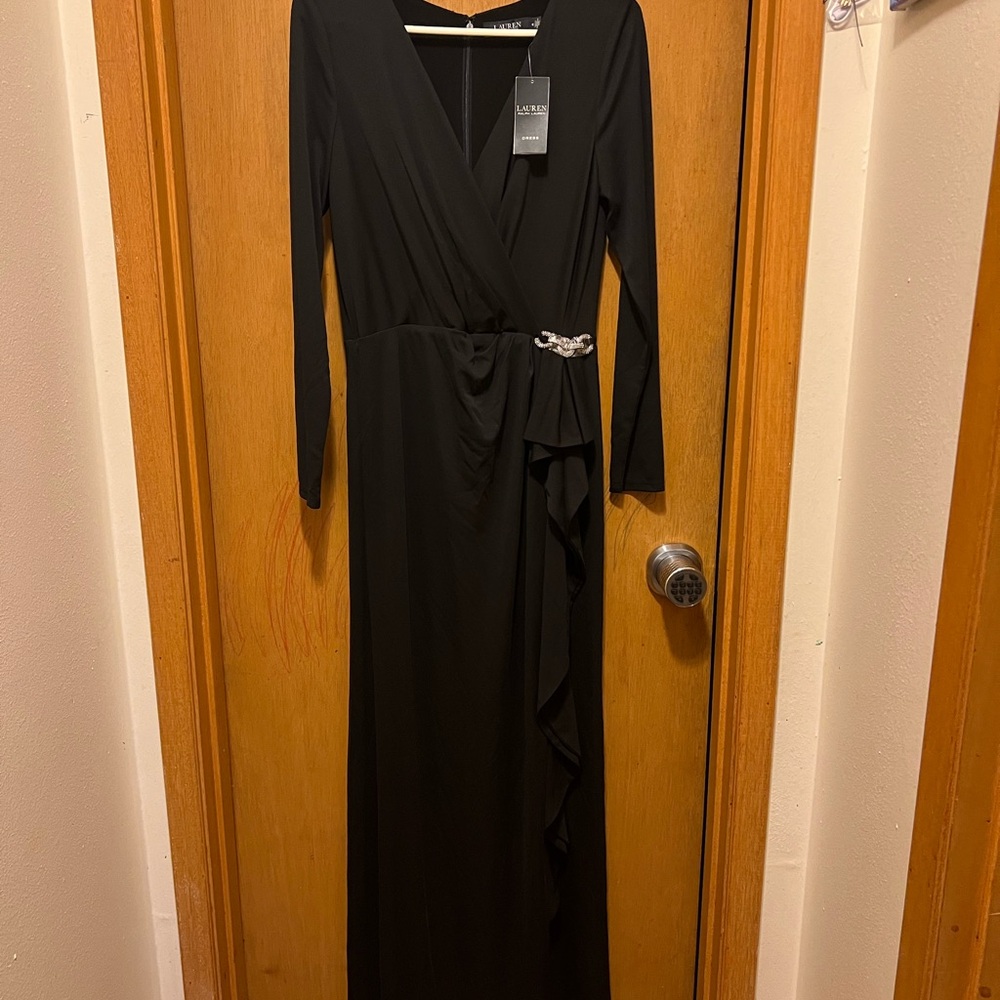 Ralph Lauren Black Long Sleeve Wrap Gown